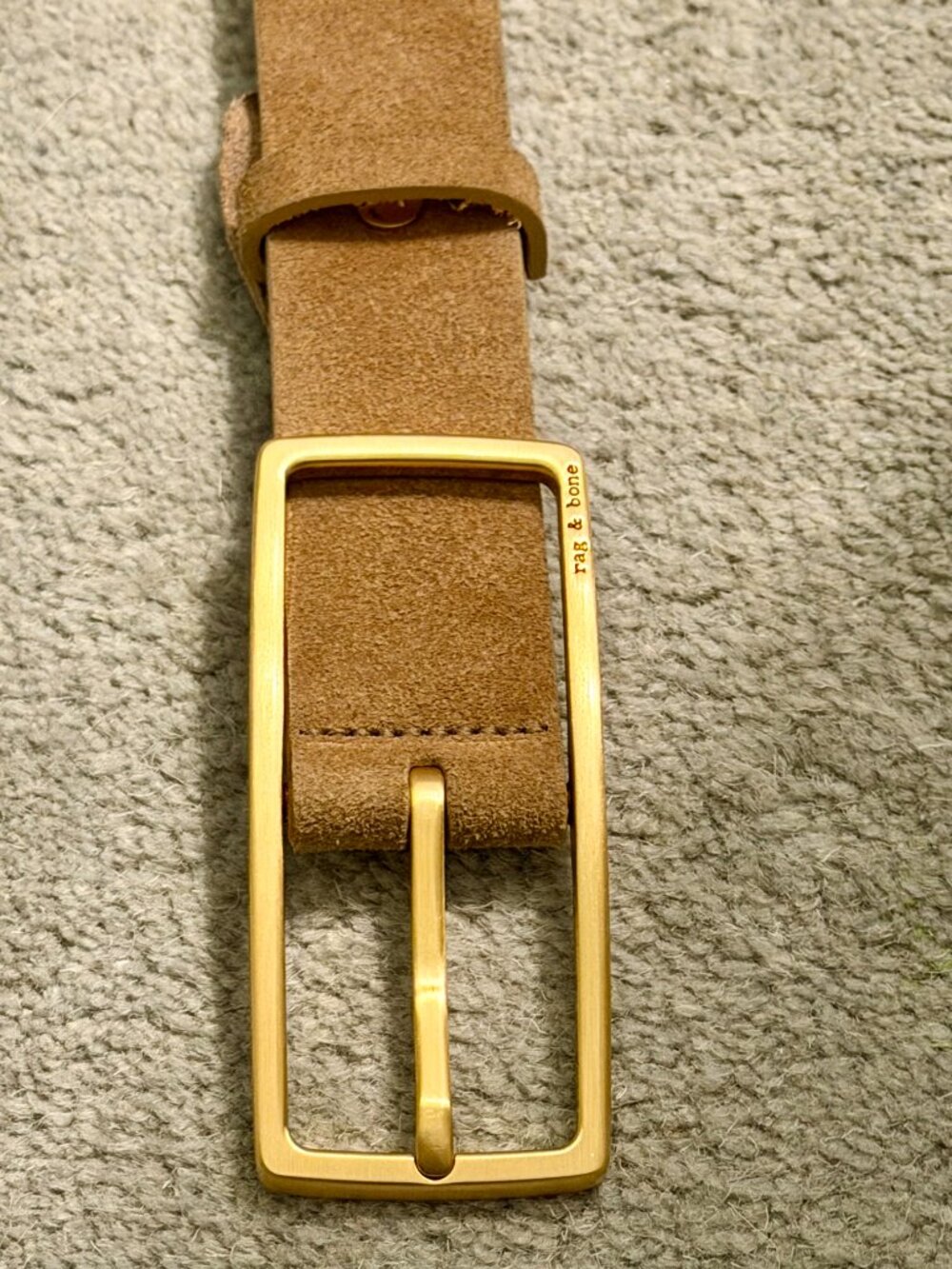 rag & bone Suede Rebound Belt Medium Brushed Gold Tone Buckle NWOT - Picture 6 of 16